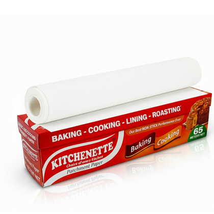 Kitchenette Parchment Paper 65 Meter Roll | Non Stick Baking Paper for Oven, Air Fryer & Microwave | Food Grade Heat Resistant | Greaseproof & Waterproof | for Cakes, Cookies, Pizza & Roasting 