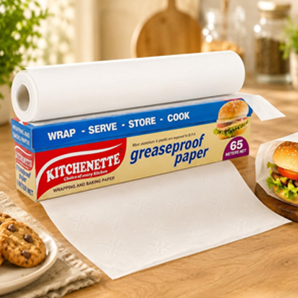 Kitchenette Butter Paper Roll 65 Mtr - Food Wrapping Paper for Home and Kitchen, GreaseProof Paper Roti wrap, Uniwrap Chapati Wrap, Tiffin and Lunch Packaging, Better Fresh Wraps